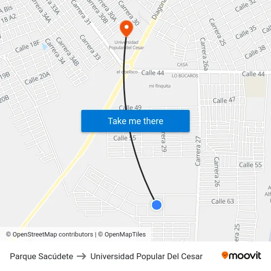 Parque Sacúdete to Universidad Popular Del Cesar map