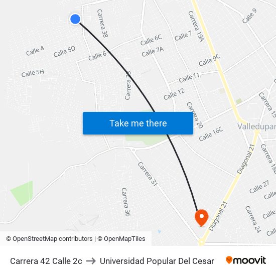 Carrera 42 Calle 2c to Universidad Popular Del Cesar map