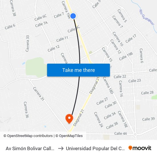 Av Simón Bolivar Calle 7c to Universidad Popular Del Cesar map