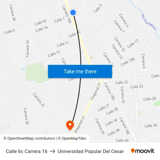 Calle 6c Carrera 16 to Universidad Popular Del Cesar map