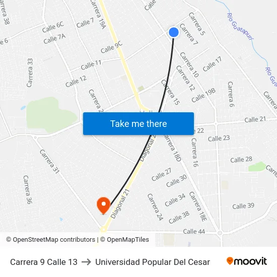 Carrera 9 Calle 13 to Universidad Popular Del Cesar map