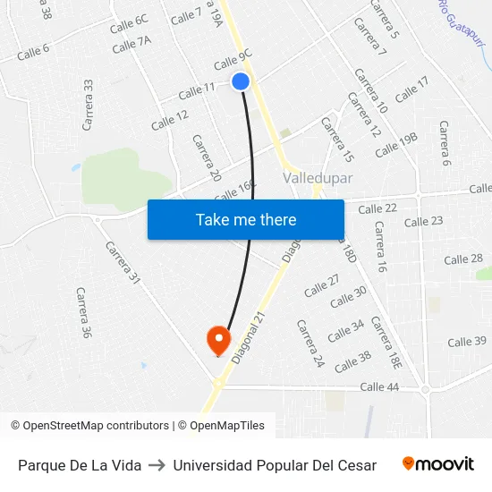 Parque De La Vida to Universidad Popular Del Cesar map