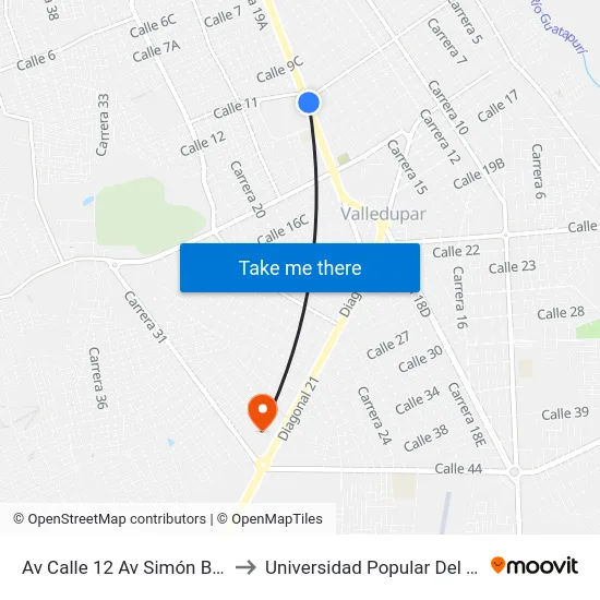 Av Calle 12 Av Simón Bolívar to Universidad Popular Del Cesar map