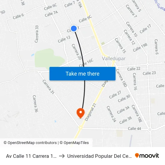 Av Calle 11 Carrera 19d to Universidad Popular Del Cesar map