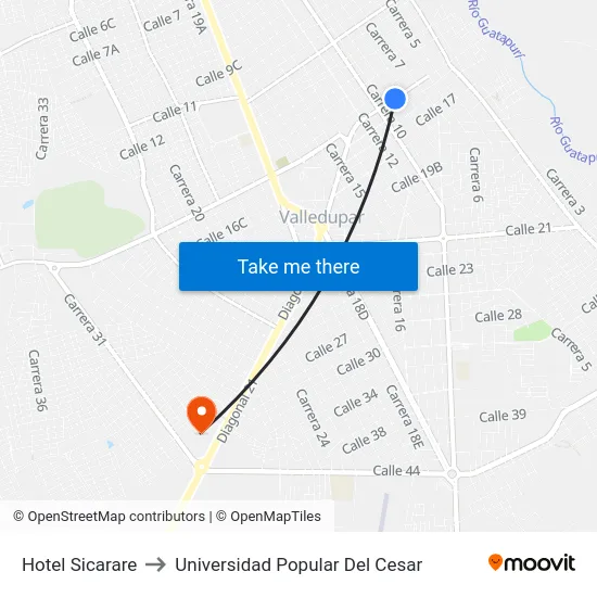 Hotel Sicarare to Universidad Popular Del Cesar map