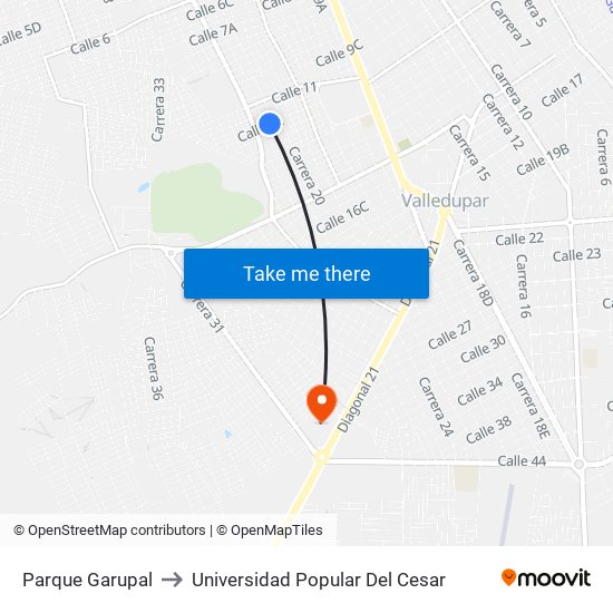 Parque Garupal to Universidad Popular Del Cesar map