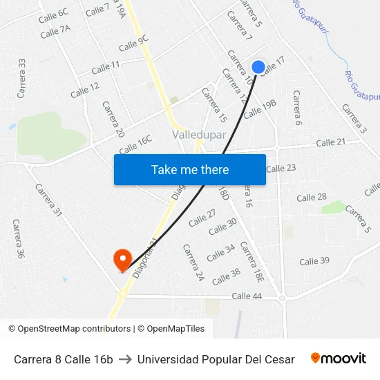 Carrera 8 Calle 16b to Universidad Popular Del Cesar map