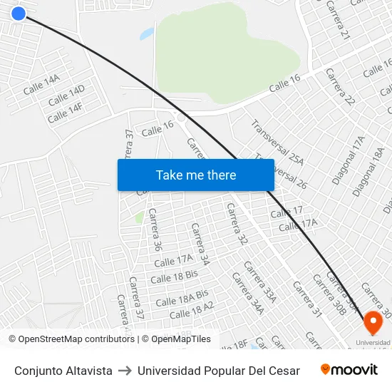 Conjunto Altavista to Universidad Popular Del Cesar map