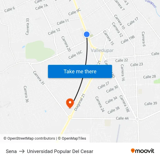 Sena to Universidad Popular Del Cesar map