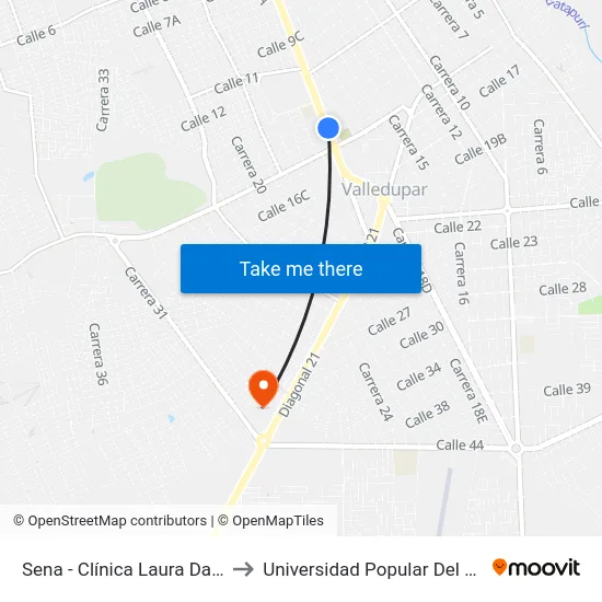 Sena - Clínica Laura Daniela to Universidad Popular Del Cesar map
