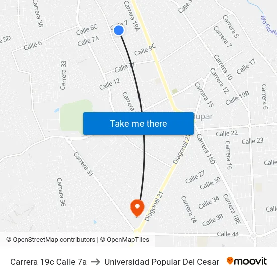 Carrera 19c Calle 7a to Universidad Popular Del Cesar map