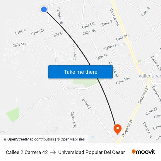 Callee 2 Carrera 42 to Universidad Popular Del Cesar map