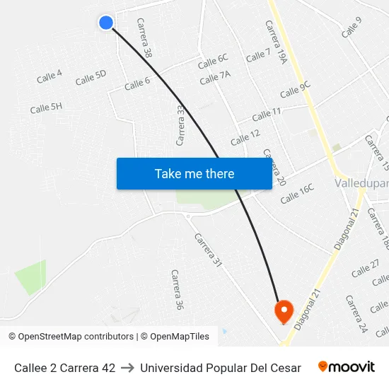 Callee 2 Carrera 42 to Universidad Popular Del Cesar map