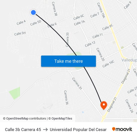 Calle 3b Carrera 45 to Universidad Popular Del Cesar map