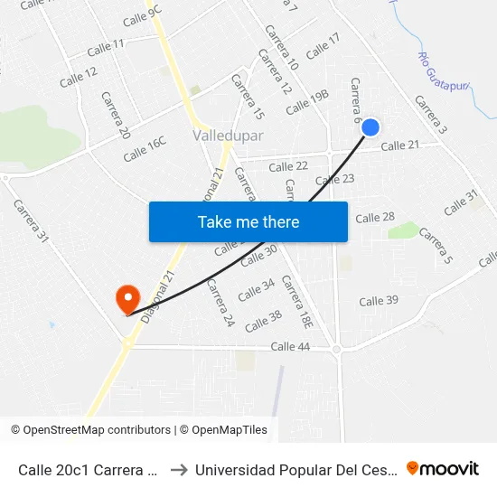 Calle 20c1 Carrera 5b to Universidad Popular Del Cesar map