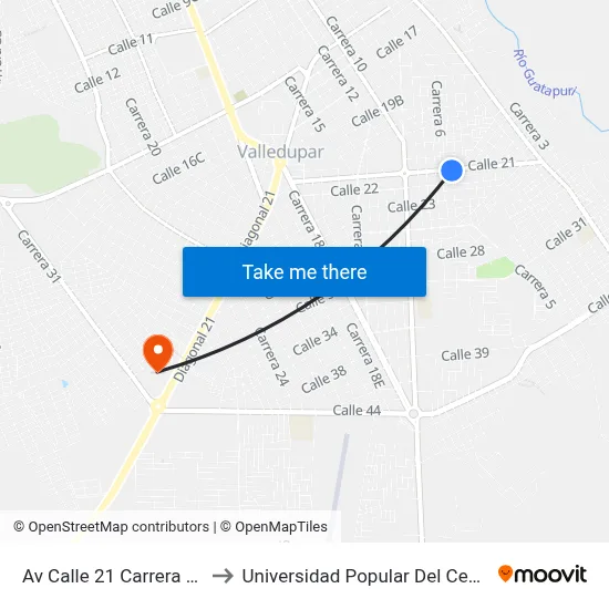 Av Calle 21 Carrera 5b to Universidad Popular Del Cesar map