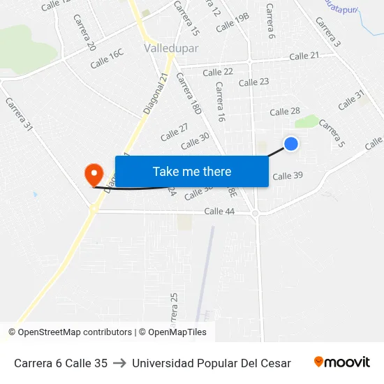 Carrera 6 Calle 35 to Universidad Popular Del Cesar map