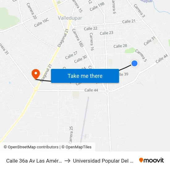 Calle 36a Av Las Américas to Universidad Popular Del Cesar map