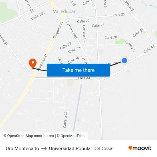 Urb Montecarlo to Universidad Popular Del Cesar map