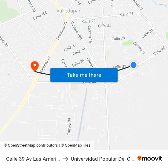 Calle 39 Av Las Américas to Universidad Popular Del Cesar map
