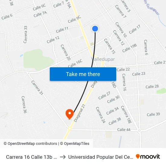 Carrera 16 Calle 13b Bis to Universidad Popular Del Cesar map