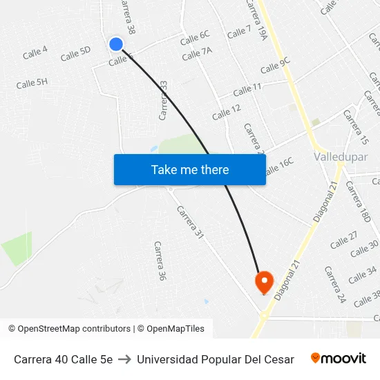 Carrera 40 Calle 5e to Universidad Popular Del Cesar map