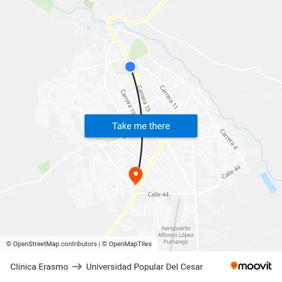 Clínica Erasmo to Universidad Popular Del Cesar map