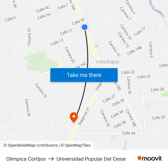 Olímpica Cortijos to Universidad Popular Del Cesar map