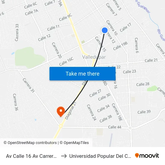 Av Calle 16 Av Carrera 12 to Universidad Popular Del Cesar map