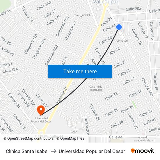 Clínica Santa Isabel to Universidad Popular Del Cesar map