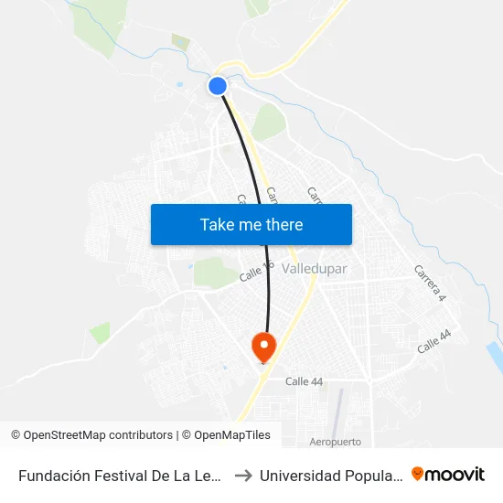 Fundación Festival De La Leyenda Vallenata to Universidad Popular Del Cesar map