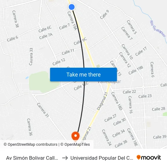 Av Simón Bolivar Calle 5b to Universidad Popular Del Cesar map