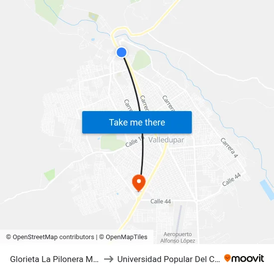 Glorieta La Pilonera Mayor to Universidad Popular Del Cesar map