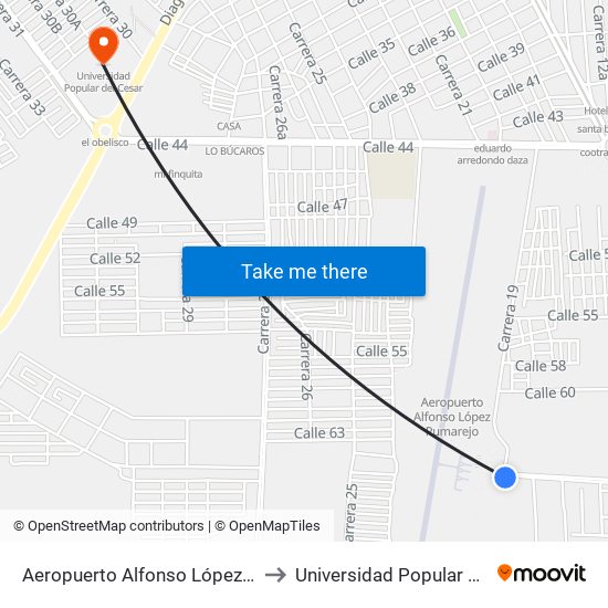 Aeropuerto Alfonso López Pumarejo to Universidad Popular Del Cesar map