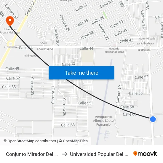 Conjunto Mirador Del Valle to Universidad Popular Del Cesar map