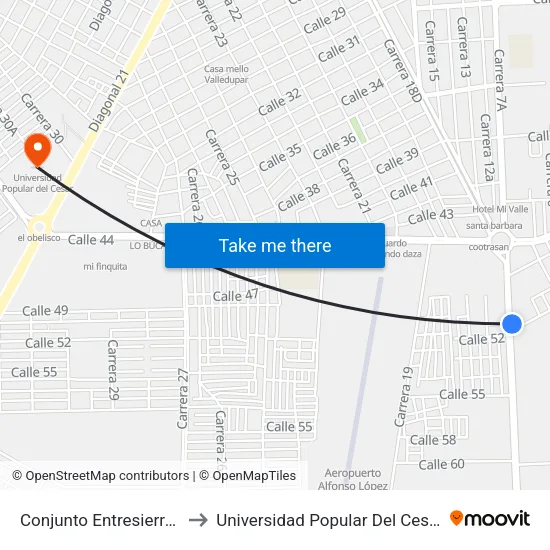 Conjunto Entresierras to Universidad Popular Del Cesar map