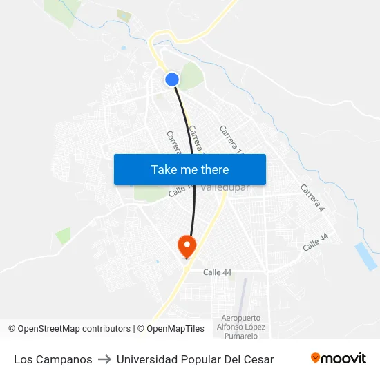 Los Campanos to Universidad Popular Del Cesar map