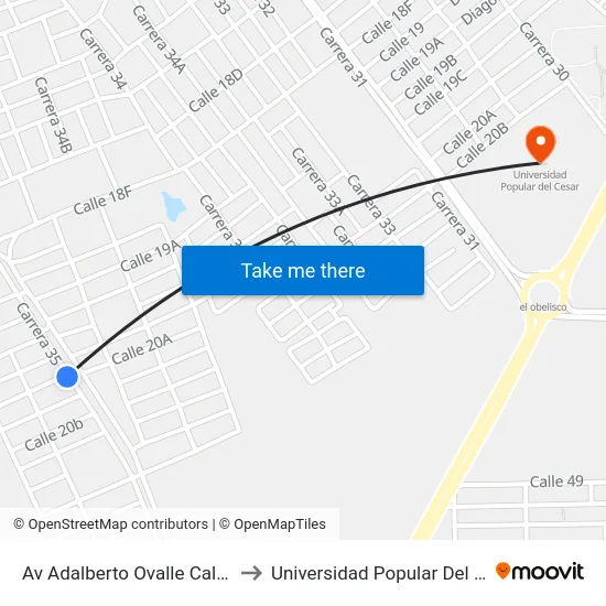 Av Adalberto Ovalle Calle 20a to Universidad Popular Del Cesar map