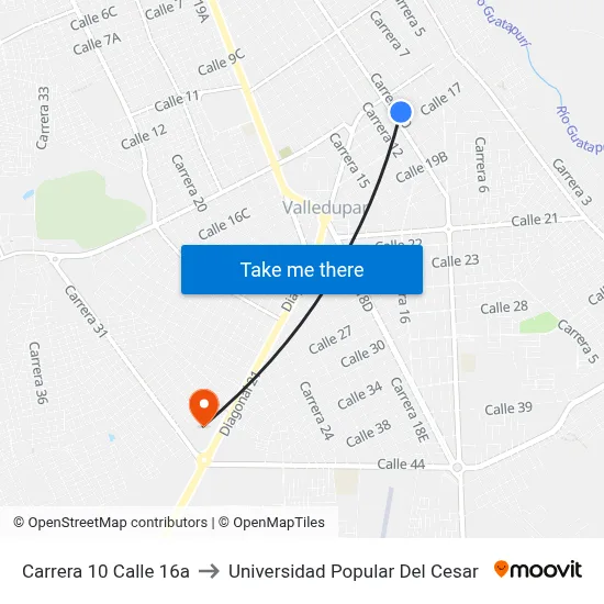 Carrera 10 Calle 16a to Universidad Popular Del Cesar map