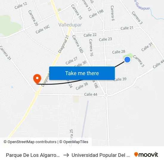 Parque De Los Algarrobillos to Universidad Popular Del Cesar map