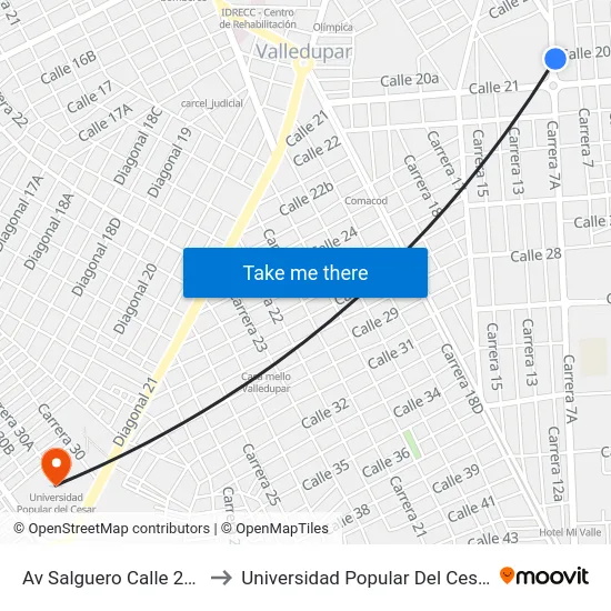 Av Salguero Calle 20d to Universidad Popular Del Cesar map