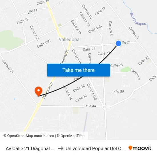 Av Calle 21 Diagonal 20d to Universidad Popular Del Cesar map