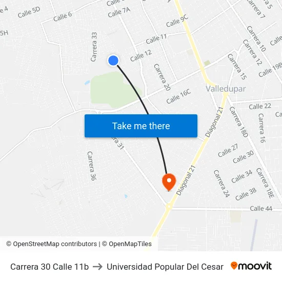 Carrera 30 Calle 11b to Universidad Popular Del Cesar map