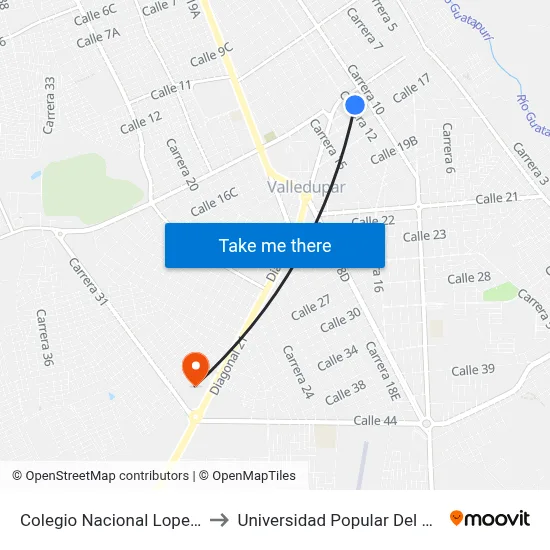 Colegio Nacional Loperena to Universidad Popular Del Cesar map