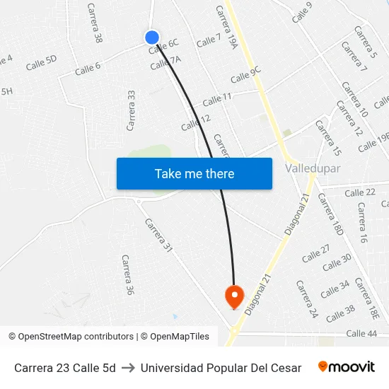 Carrera 23 Calle 5d to Universidad Popular Del Cesar map