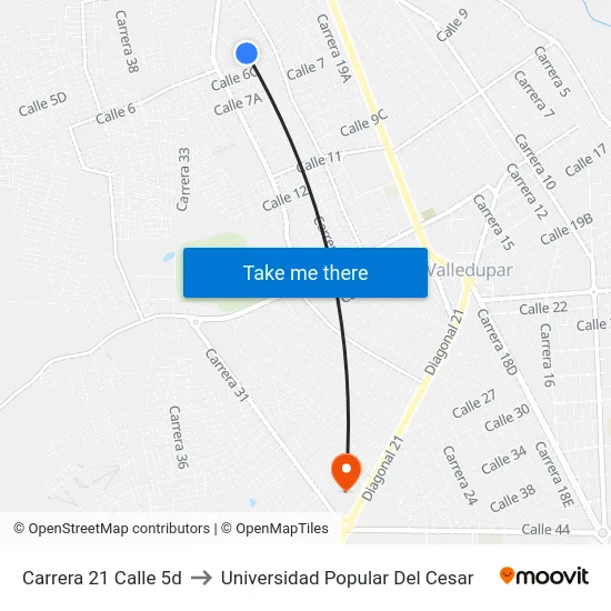 Carrera 21 Calle 5d to Universidad Popular Del Cesar map