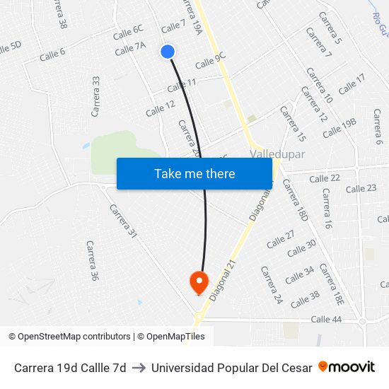 Carrera 19d Callle 7d to Universidad Popular Del Cesar map