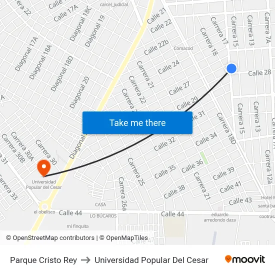 Parque Cristo Rey to Universidad Popular Del Cesar map