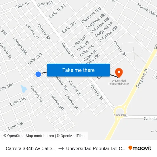 Carrera 334b Av Calle 18f to Universidad Popular Del Cesar map