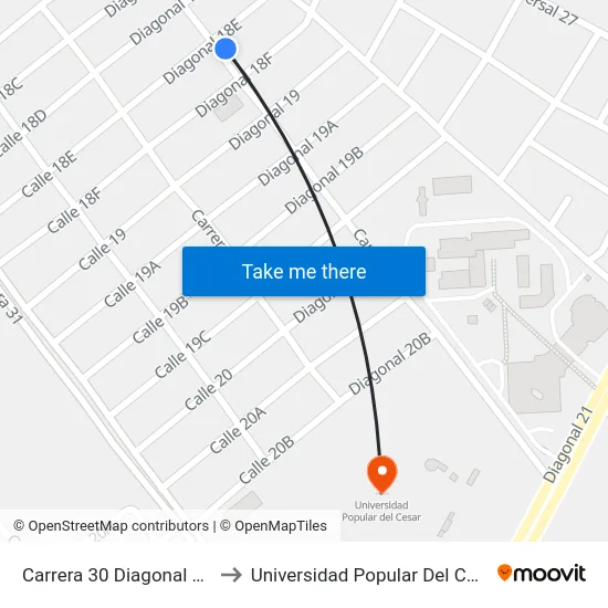 Carrera 30 Diagonal 18e to Universidad Popular Del Cesar map